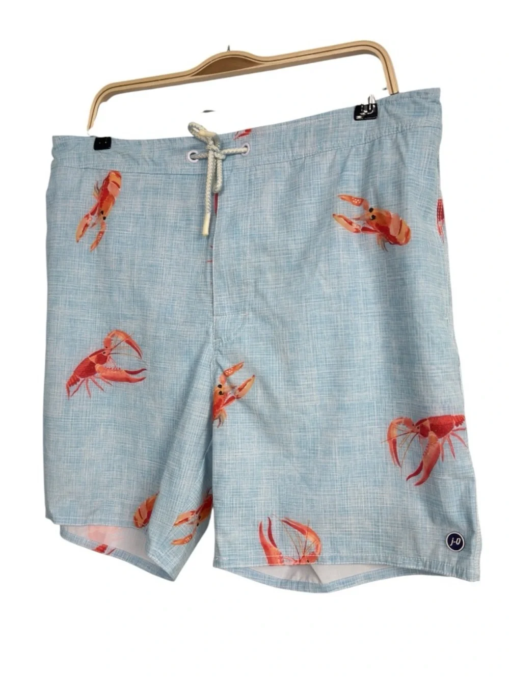 Johnnie-O Crayfish Print Swim Trunks Light Blue Drawstring Board Shorts XL